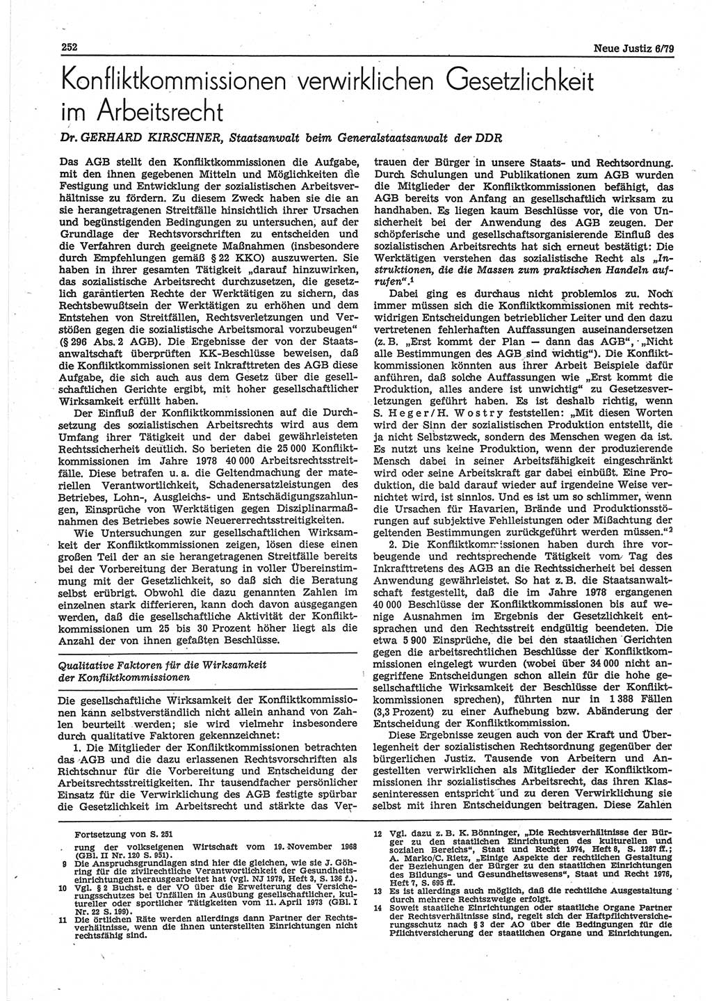 Neue Justiz (NJ), Zeitschrift für sozialistisches Recht und Gesetzlichkeit [Deutsche Demokratische Republik (DDR)], 33. Jahrgang 1979, Seite 252 (NJ DDR 1979, S. 252)