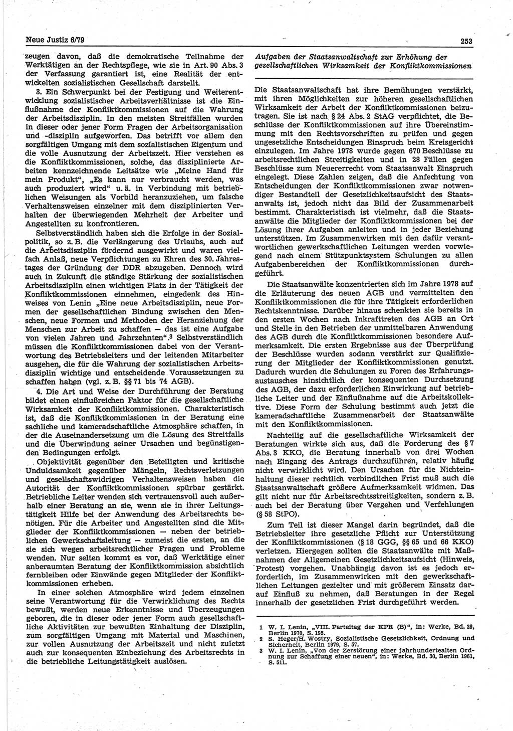 Neue Justiz (NJ), Zeitschrift für sozialistisches Recht und Gesetzlichkeit [Deutsche Demokratische Republik (DDR)], 33. Jahrgang 1979, Seite 253 (NJ DDR 1979, S. 253)