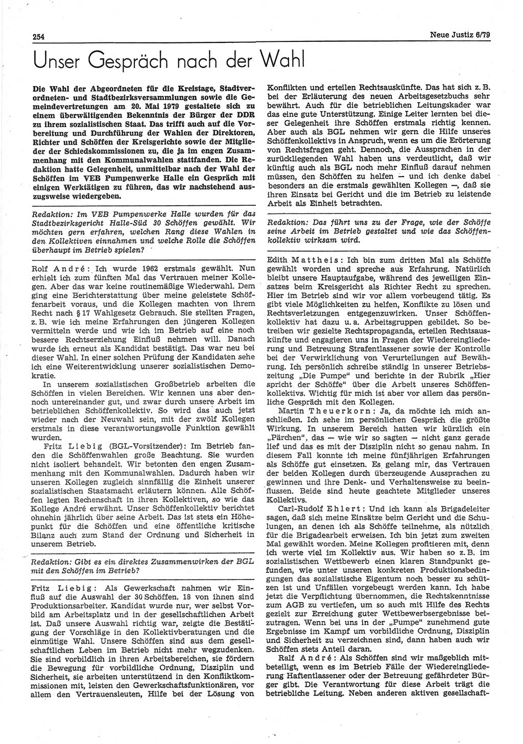 Neue Justiz (NJ), Zeitschrift für sozialistisches Recht und Gesetzlichkeit [Deutsche Demokratische Republik (DDR)], 33. Jahrgang 1979, Seite 254 (NJ DDR 1979, S. 254)
