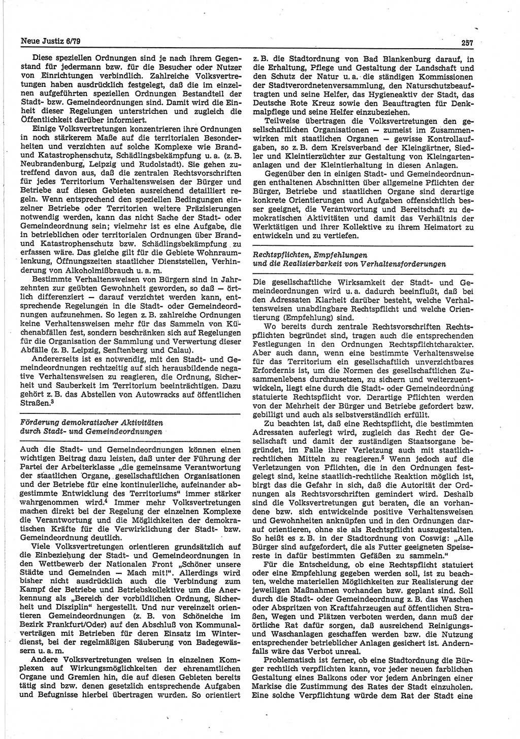 Neue Justiz (NJ), Zeitschrift für sozialistisches Recht und Gesetzlichkeit [Deutsche Demokratische Republik (DDR)], 33. Jahrgang 1979, Seite 257 (NJ DDR 1979, S. 257)
