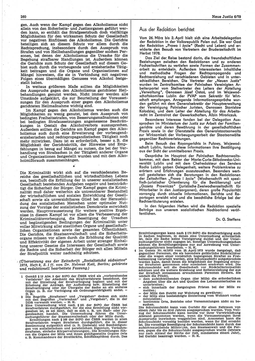 Neue Justiz (NJ), Zeitschrift für sozialistisches Recht und Gesetzlichkeit [Deutsche Demokratische Republik (DDR)], 33. Jahrgang 1979, Seite 260 (NJ DDR 1979, S. 260)