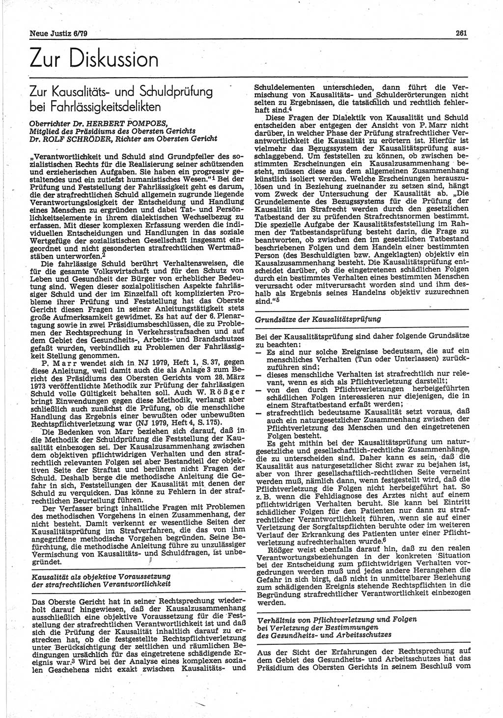 Neue Justiz (NJ), Zeitschrift für sozialistisches Recht und Gesetzlichkeit [Deutsche Demokratische Republik (DDR)], 33. Jahrgang 1979, Seite 261 (NJ DDR 1979, S. 261)