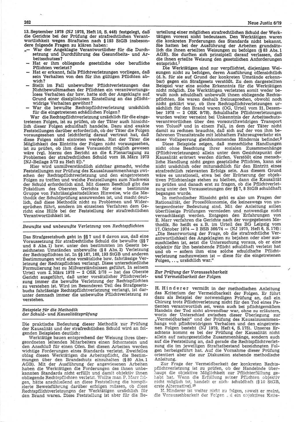Neue Justiz (NJ), Zeitschrift für sozialistisches Recht und Gesetzlichkeit [Deutsche Demokratische Republik (DDR)], 33. Jahrgang 1979, Seite 262 (NJ DDR 1979, S. 262)