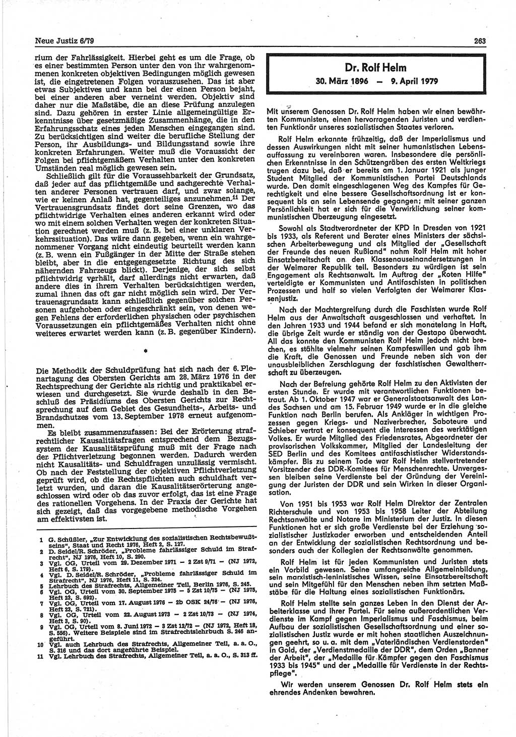 Neue Justiz (NJ), Zeitschrift für sozialistisches Recht und Gesetzlichkeit [Deutsche Demokratische Republik (DDR)], 33. Jahrgang 1979, Seite 263 (NJ DDR 1979, S. 263)