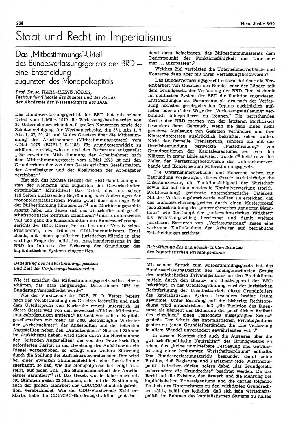 Neue Justiz (NJ), Zeitschrift für sozialistisches Recht und Gesetzlichkeit [Deutsche Demokratische Republik (DDR)], 33. Jahrgang 1979, Seite 264 (NJ DDR 1979, S. 264)