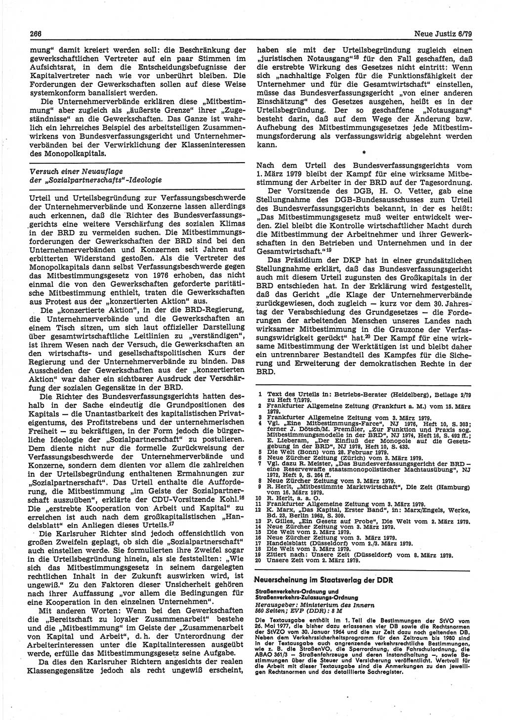 Neue Justiz (NJ), Zeitschrift für sozialistisches Recht und Gesetzlichkeit [Deutsche Demokratische Republik (DDR)], 33. Jahrgang 1979, Seite 266 (NJ DDR 1979, S. 266)