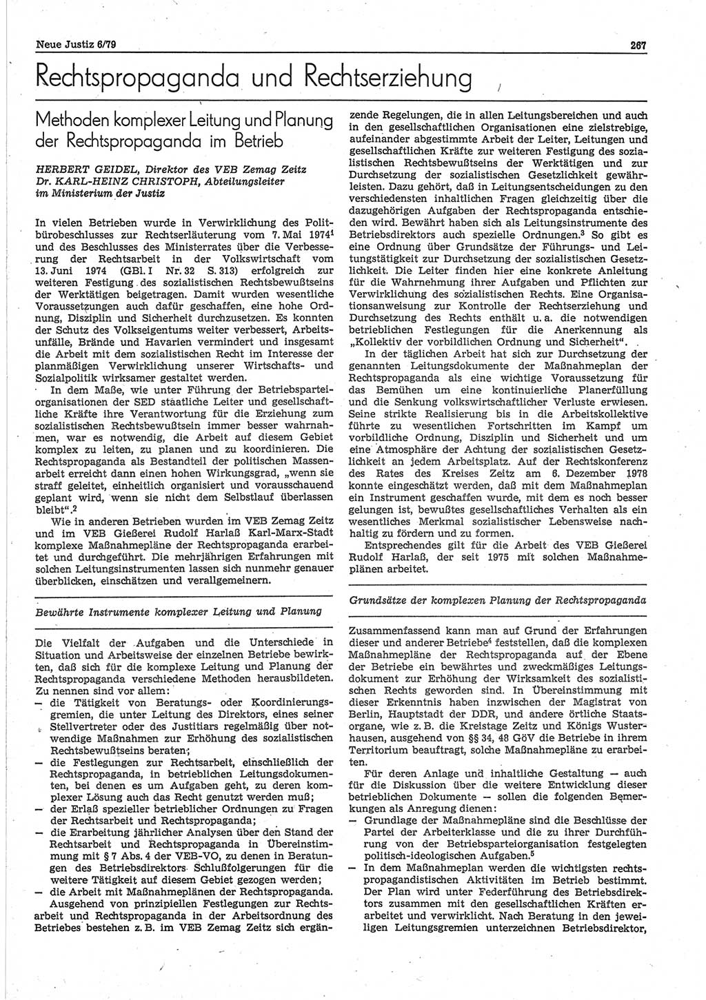 Neue Justiz (NJ), Zeitschrift für sozialistisches Recht und Gesetzlichkeit [Deutsche Demokratische Republik (DDR)], 33. Jahrgang 1979, Seite 267 (NJ DDR 1979, S. 267)