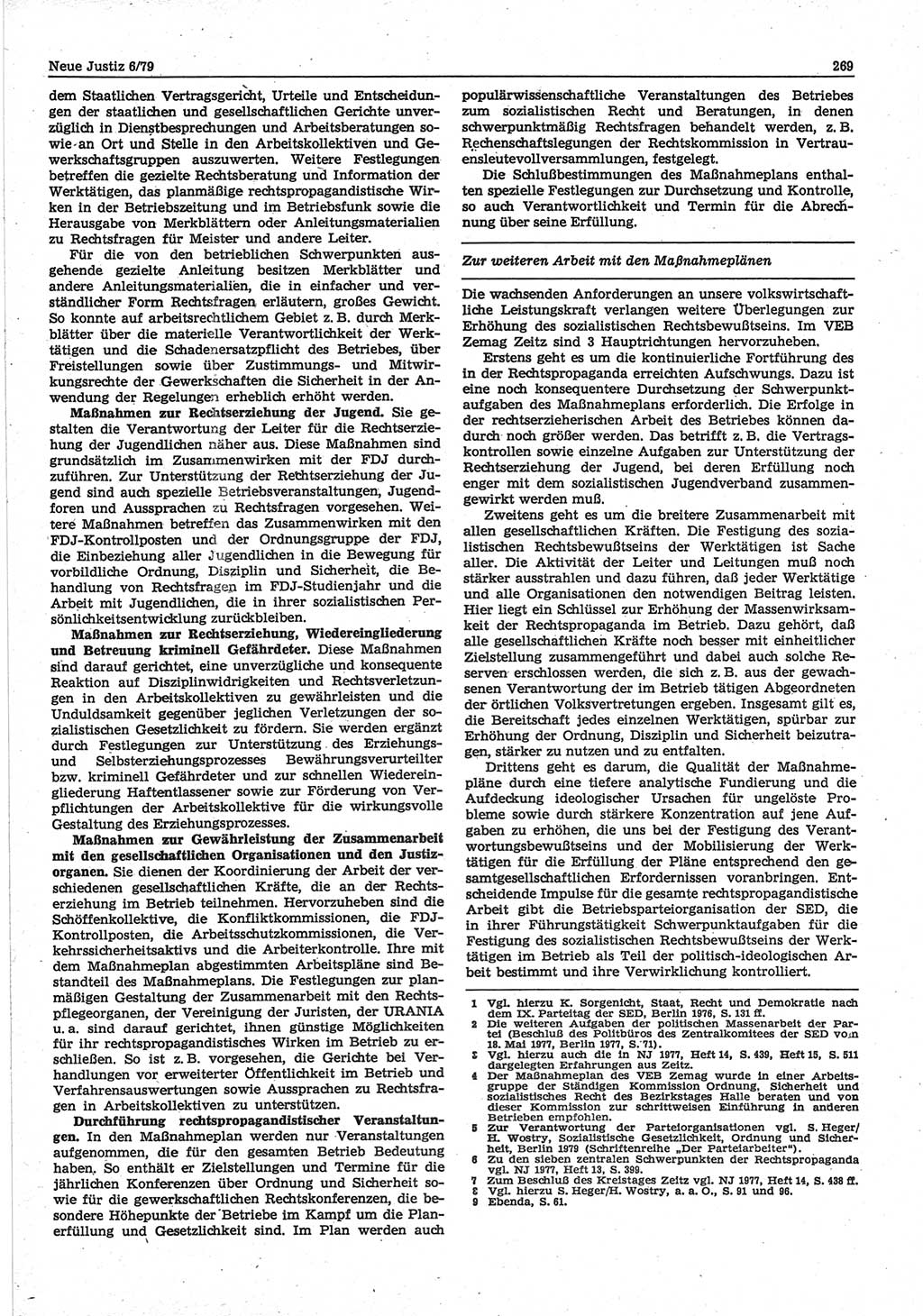 Neue Justiz (NJ), Zeitschrift für sozialistisches Recht und Gesetzlichkeit [Deutsche Demokratische Republik (DDR)], 33. Jahrgang 1979, Seite 269 (NJ DDR 1979, S. 269)