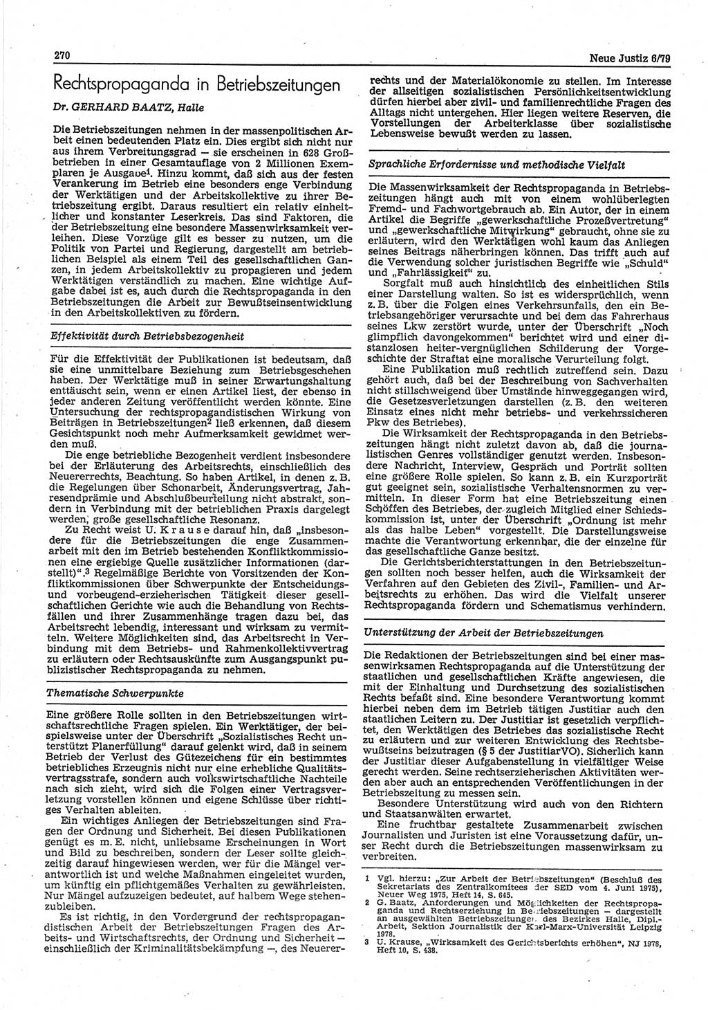 Neue Justiz (NJ), Zeitschrift für sozialistisches Recht und Gesetzlichkeit [Deutsche Demokratische Republik (DDR)], 33. Jahrgang 1979, Seite 270 (NJ DDR 1979, S. 270)