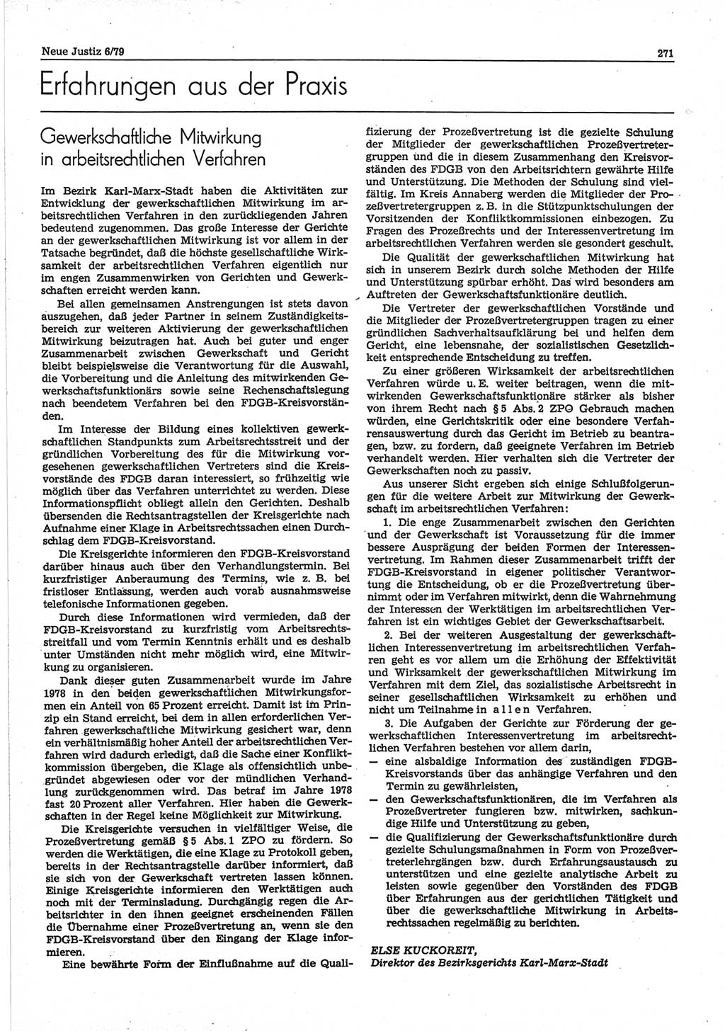 Neue Justiz (NJ), Zeitschrift für sozialistisches Recht und Gesetzlichkeit [Deutsche Demokratische Republik (DDR)], 33. Jahrgang 1979, Seite 271 (NJ DDR 1979, S. 271)