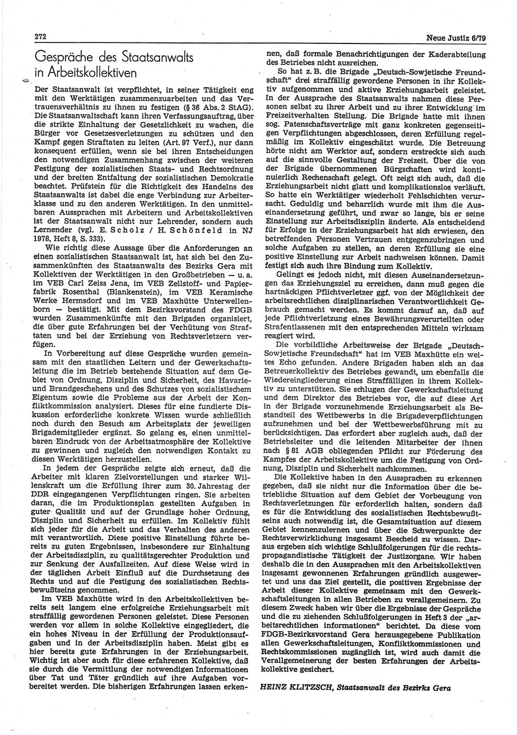 Neue Justiz (NJ), Zeitschrift für sozialistisches Recht und Gesetzlichkeit [Deutsche Demokratische Republik (DDR)], 33. Jahrgang 1979, Seite 272 (NJ DDR 1979, S. 272)