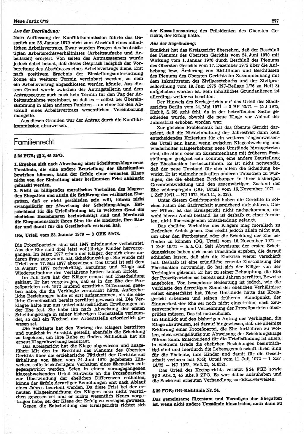 Neue Justiz (NJ), Zeitschrift für sozialistisches Recht und Gesetzlichkeit [Deutsche Demokratische Republik (DDR)], 33. Jahrgang 1979, Seite 277 (NJ DDR 1979, S. 277)