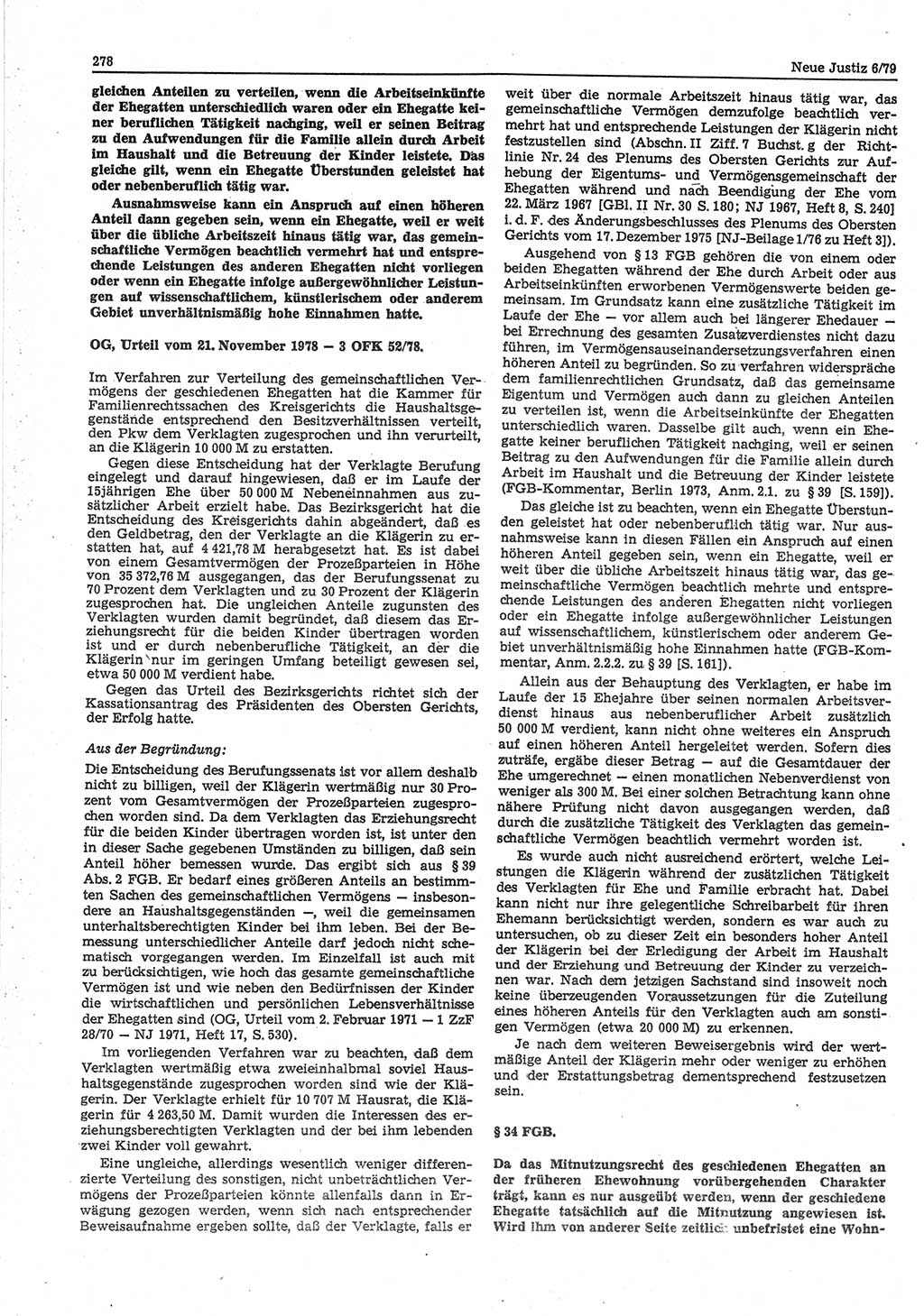 Neue Justiz (NJ), Zeitschrift für sozialistisches Recht und Gesetzlichkeit [Deutsche Demokratische Republik (DDR)], 33. Jahrgang 1979, Seite 278 (NJ DDR 1979, S. 278)
