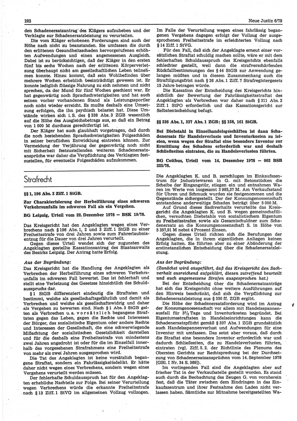 Neue Justiz (NJ), Zeitschrift für sozialistisches Recht und Gesetzlichkeit [Deutsche Demokratische Republik (DDR)], 33. Jahrgang 1979, Seite 282 (NJ DDR 1979, S. 282)