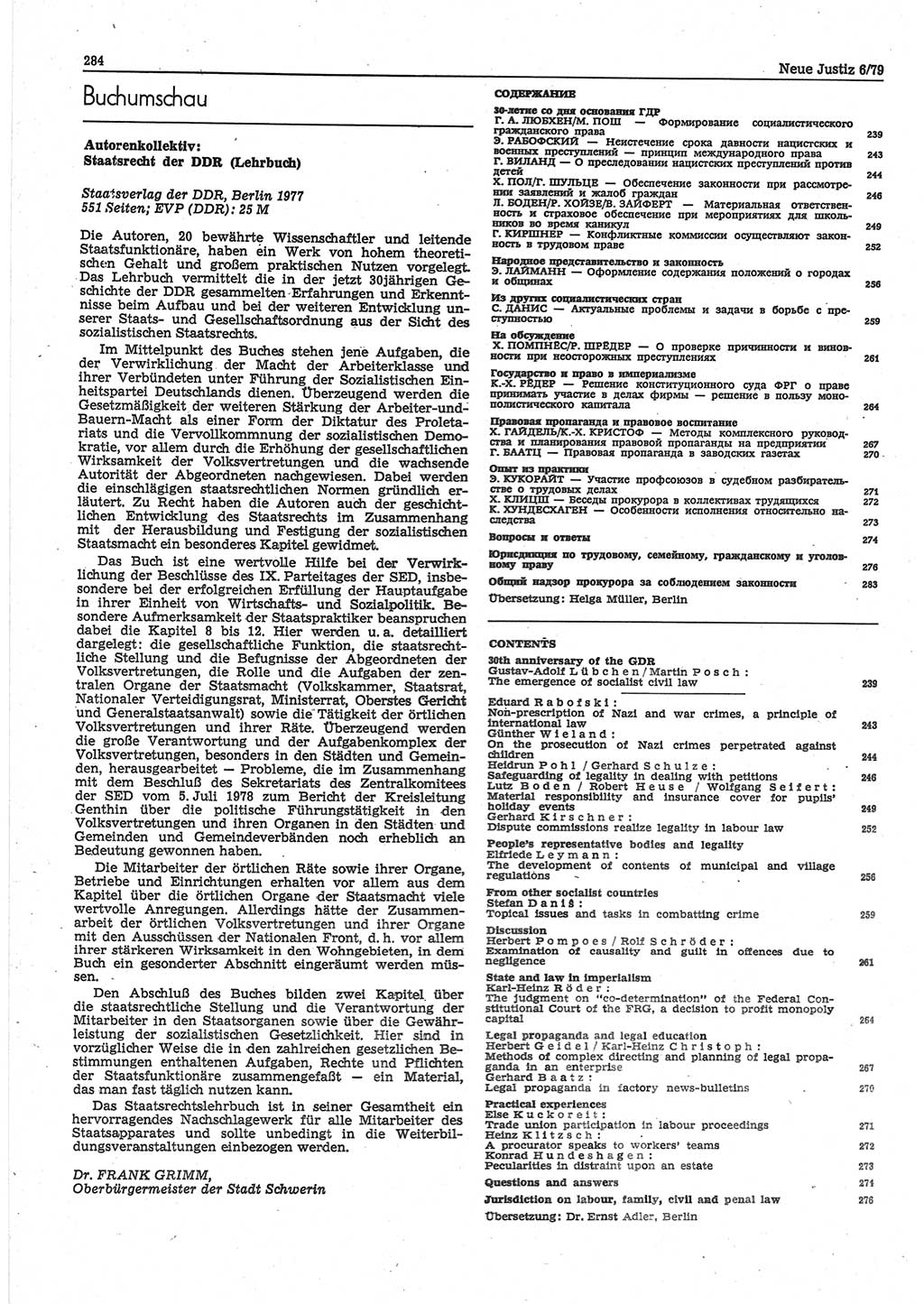 Neue Justiz (NJ), Zeitschrift für sozialistisches Recht und Gesetzlichkeit [Deutsche Demokratische Republik (DDR)], 33. Jahrgang 1979, Seite 284 (NJ DDR 1979, S. 284)