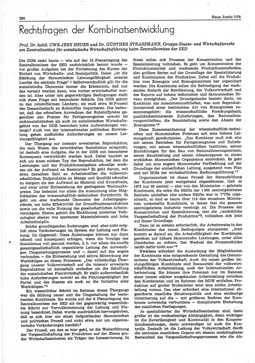 Neue Justiz (NJ), Zeitschrift für sozialistisches Recht und Gesetzlichkeit [Deutsche Demokratische Republik (DDR)], 33. Jahrgang 1979, Seite 290 (NJ DDR 1979, S. 290)