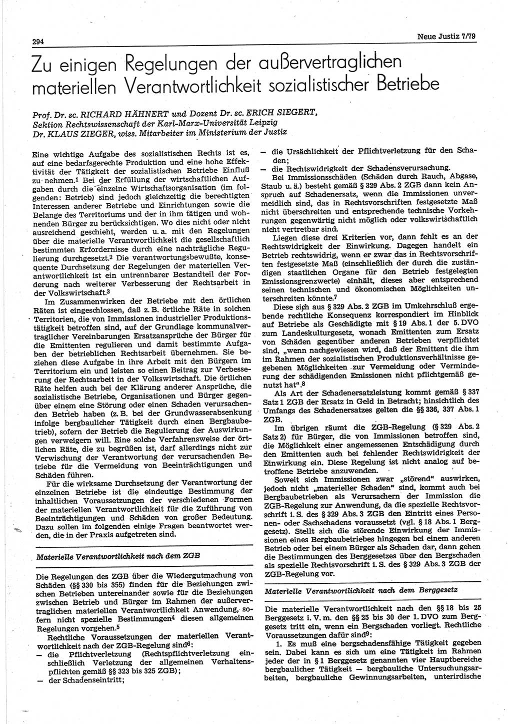 Neue Justiz (NJ), Zeitschrift für sozialistisches Recht und Gesetzlichkeit [Deutsche Demokratische Republik (DDR)], 33. Jahrgang 1979, Seite 294 (NJ DDR 1979, S. 294)
