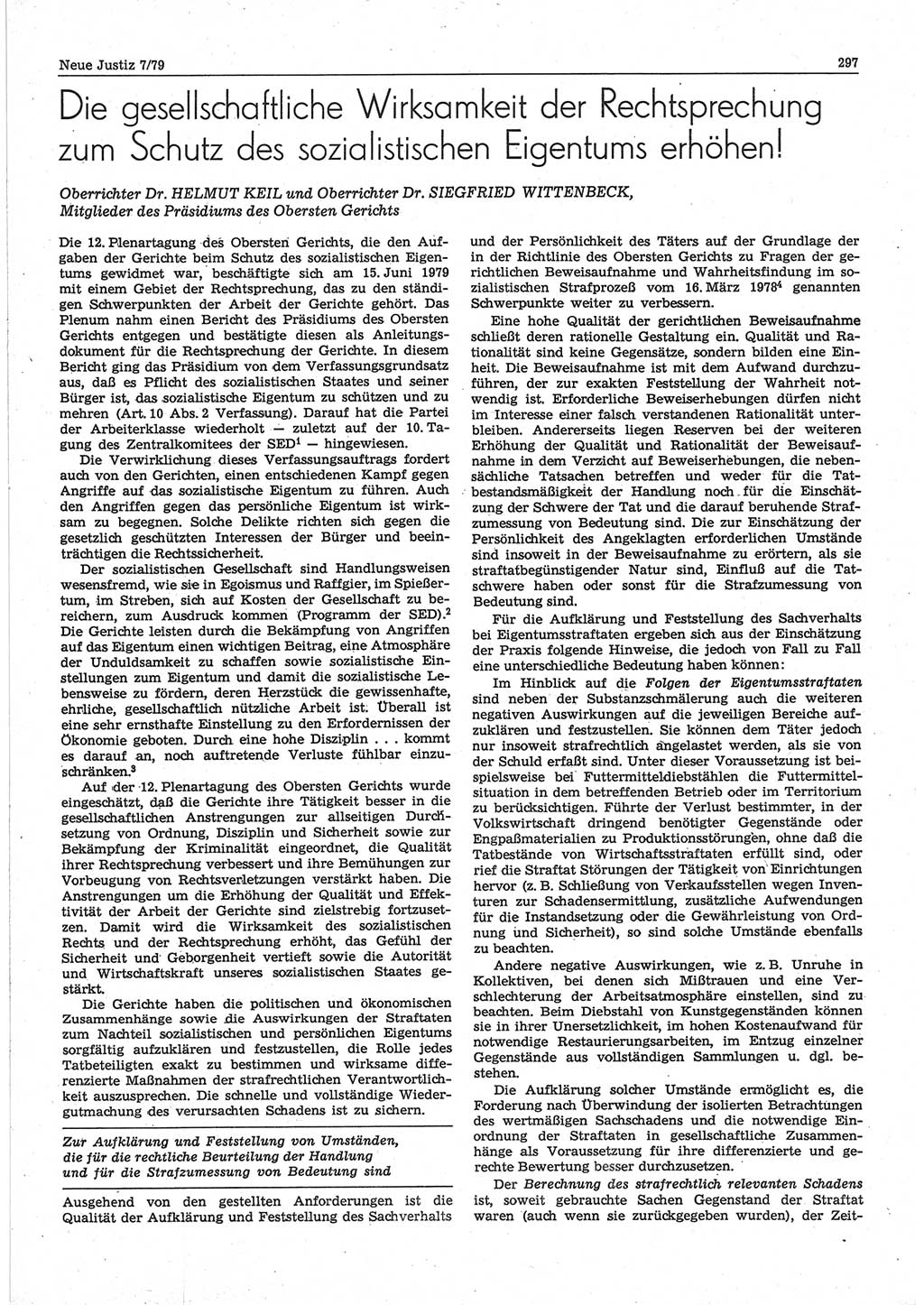 Neue Justiz (NJ), Zeitschrift für sozialistisches Recht und Gesetzlichkeit [Deutsche Demokratische Republik (DDR)], 33. Jahrgang 1979, Seite 297 (NJ DDR 1979, S. 297)