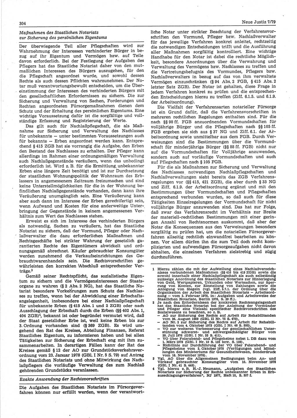 Neue Justiz (NJ), Zeitschrift für sozialistisches Recht und Gesetzlichkeit [Deutsche Demokratische Republik (DDR)], 33. Jahrgang 1979, Seite 304 (NJ DDR 1979, S. 304)