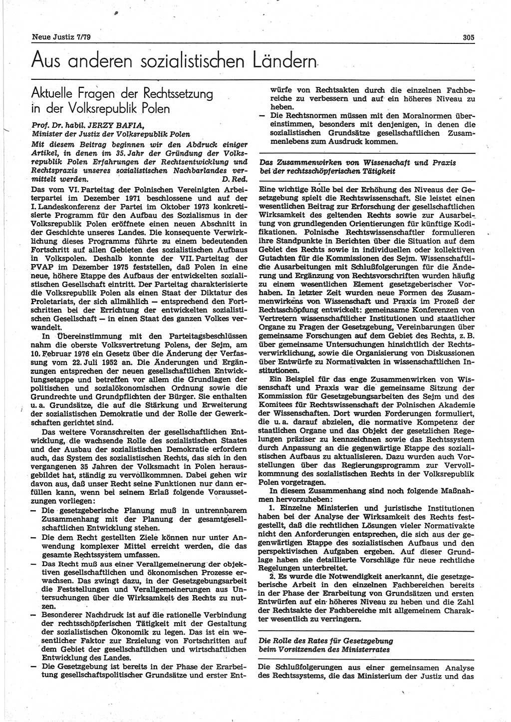 Neue Justiz (NJ), Zeitschrift für sozialistisches Recht und Gesetzlichkeit [Deutsche Demokratische Republik (DDR)], 33. Jahrgang 1979, Seite 305 (NJ DDR 1979, S. 305)