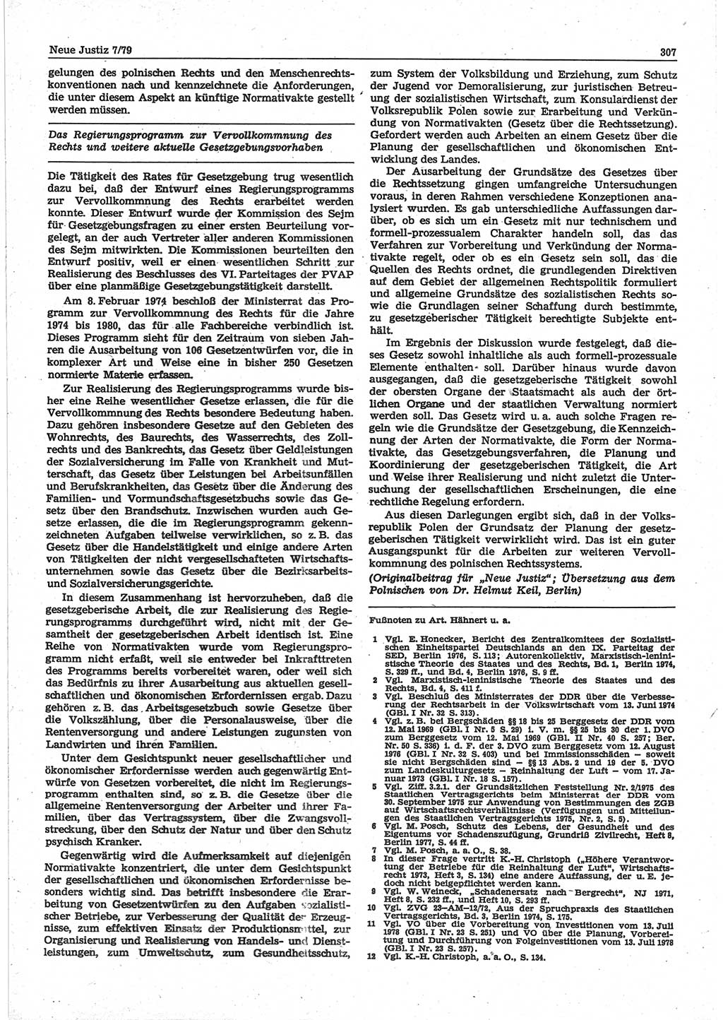 Neue Justiz (NJ), Zeitschrift für sozialistisches Recht und Gesetzlichkeit [Deutsche Demokratische Republik (DDR)], 33. Jahrgang 1979, Seite 307 (NJ DDR 1979, S. 307)