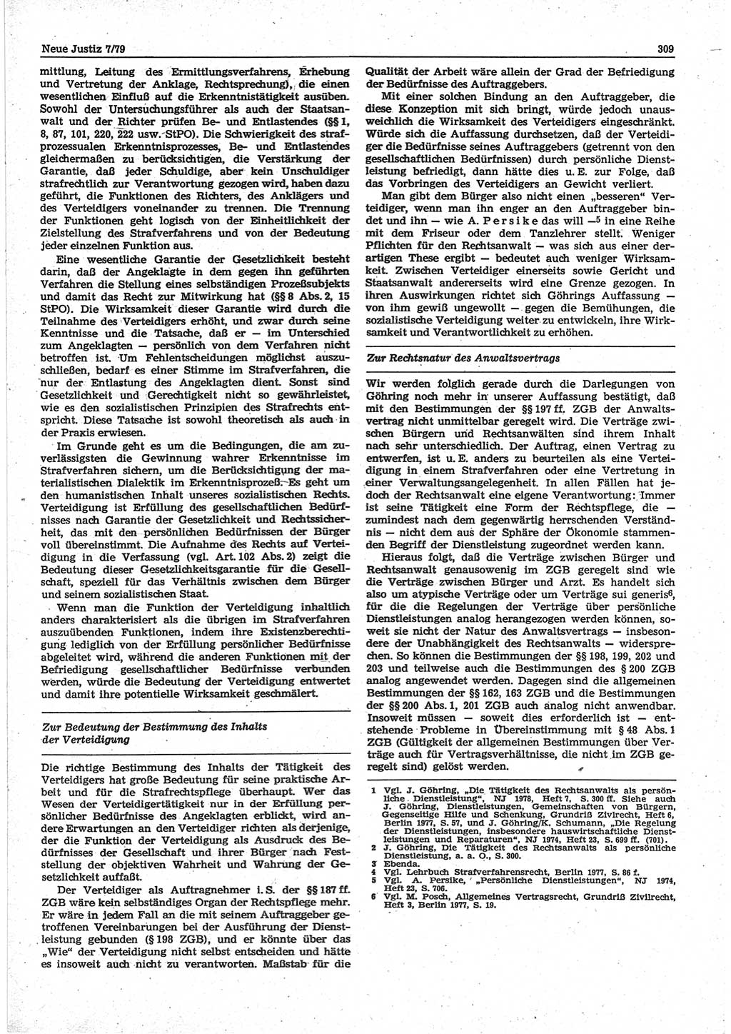 Neue Justiz (NJ), Zeitschrift für sozialistisches Recht und Gesetzlichkeit [Deutsche Demokratische Republik (DDR)], 33. Jahrgang 1979, Seite 309 (NJ DDR 1979, S. 309)