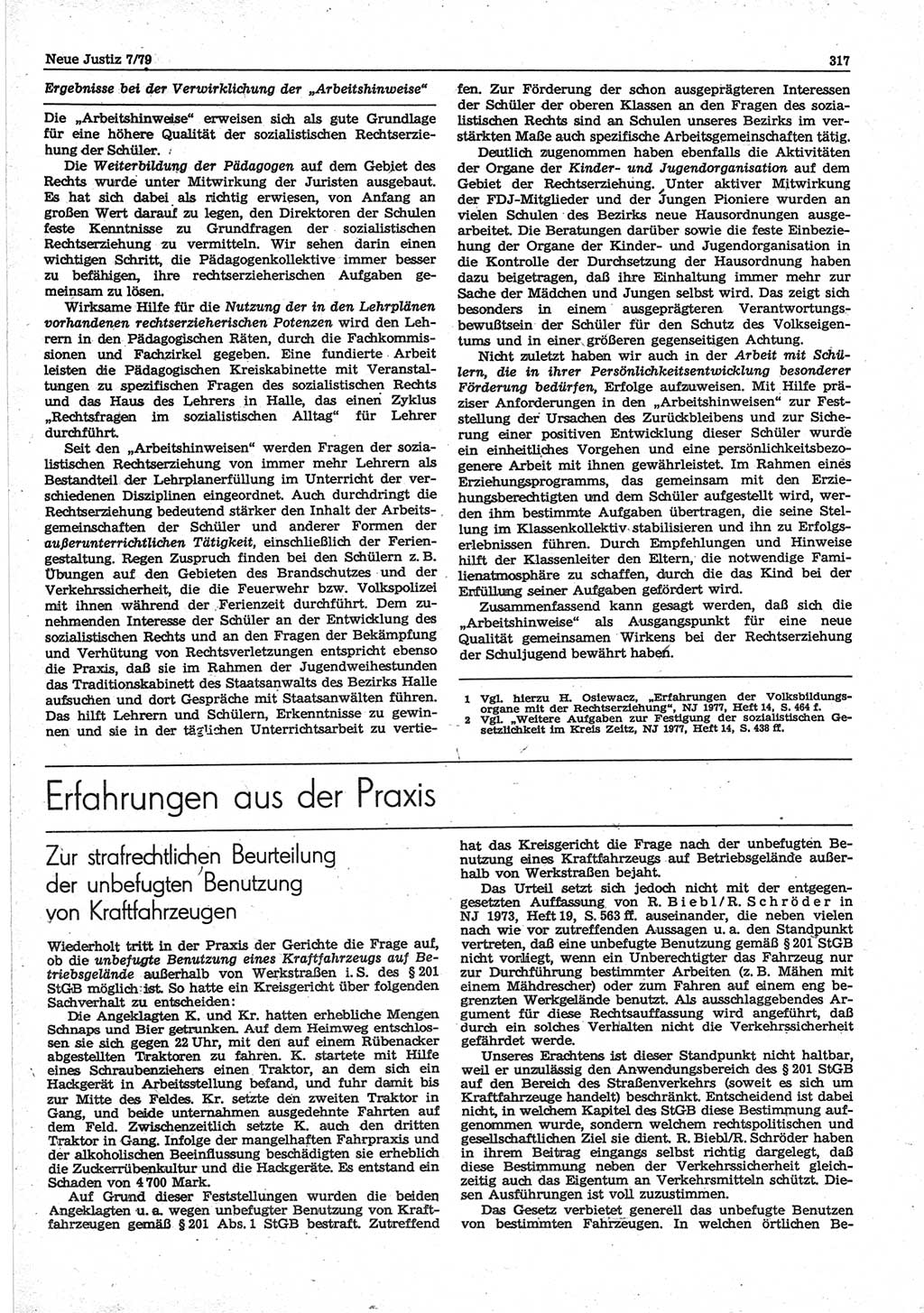 Neue Justiz (NJ), Zeitschrift für sozialistisches Recht und Gesetzlichkeit [Deutsche Demokratische Republik (DDR)], 33. Jahrgang 1979, Seite 317 (NJ DDR 1979, S. 317)