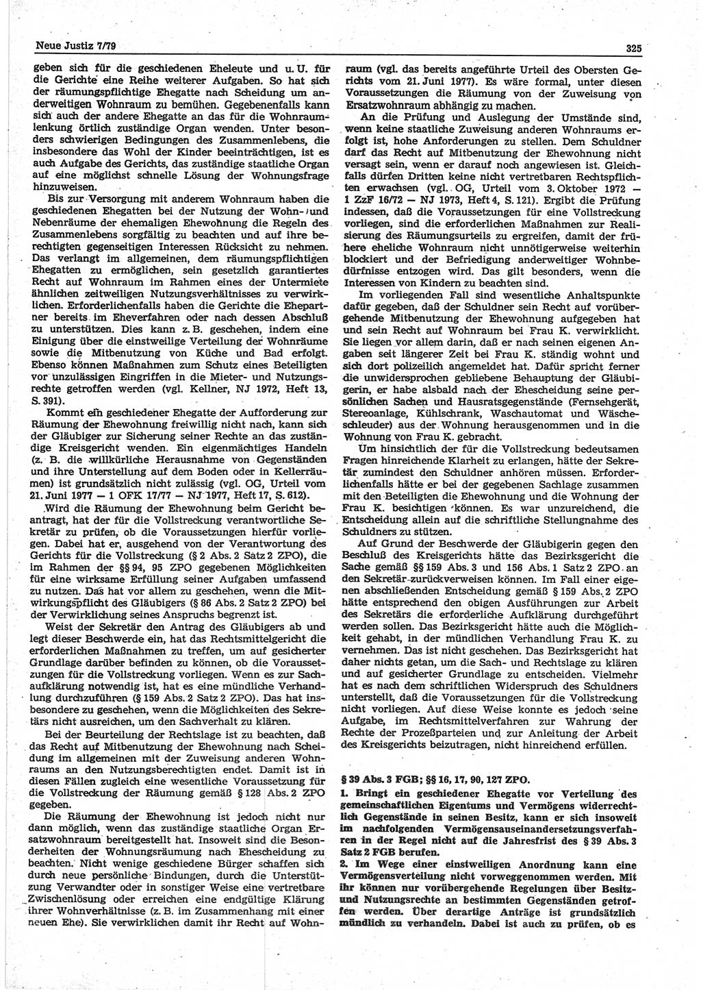 Neue Justiz (NJ), Zeitschrift für sozialistisches Recht und Gesetzlichkeit [Deutsche Demokratische Republik (DDR)], 33. Jahrgang 1979, Seite 325 (NJ DDR 1979, S. 325)