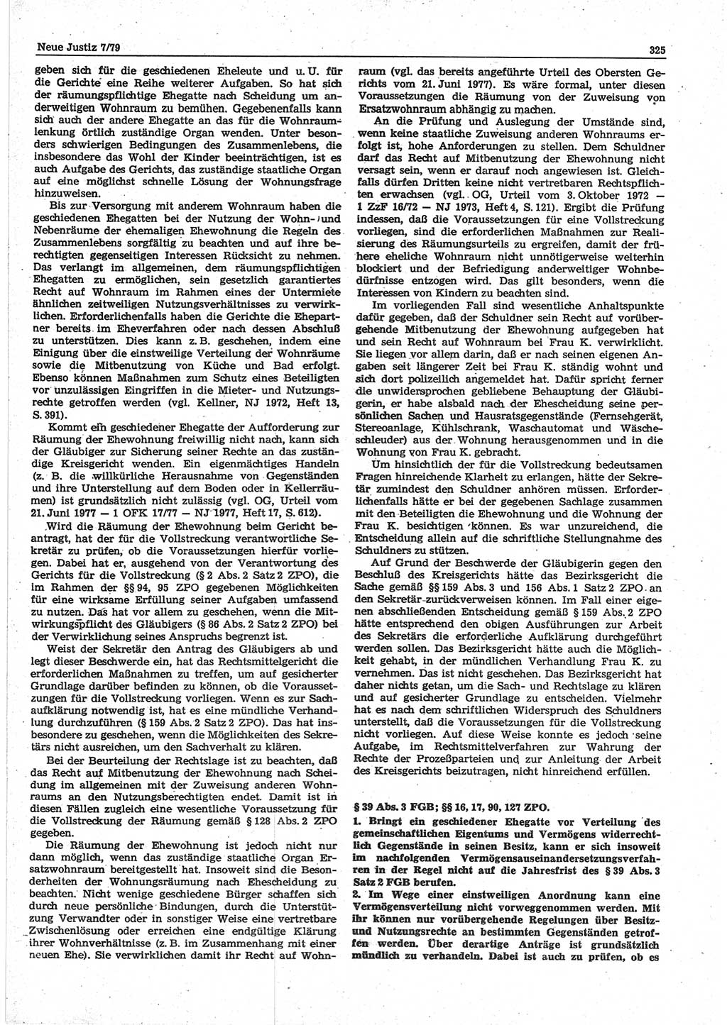 Neue Justiz (NJ), Zeitschrift für sozialistisches Recht und Gesetzlichkeit [Deutsche Demokratische Republik (DDR)], 33. Jahrgang 1979, Seite 325 (NJ DDR 1979, S. 325)