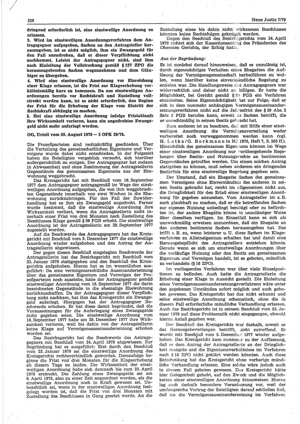 Neue Justiz (NJ), Zeitschrift für sozialistisches Recht und Gesetzlichkeit [Deutsche Demokratische Republik (DDR)], 33. Jahrgang 1979, Seite 326 (NJ DDR 1979, S. 326)