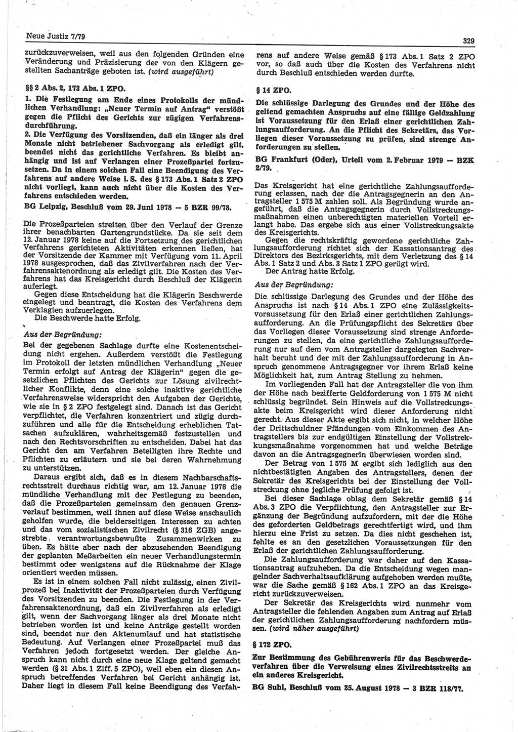 Neue Justiz (NJ), Zeitschrift für sozialistisches Recht und Gesetzlichkeit [Deutsche Demokratische Republik (DDR)], 33. Jahrgang 1979, Seite 329 (NJ DDR 1979, S. 329)