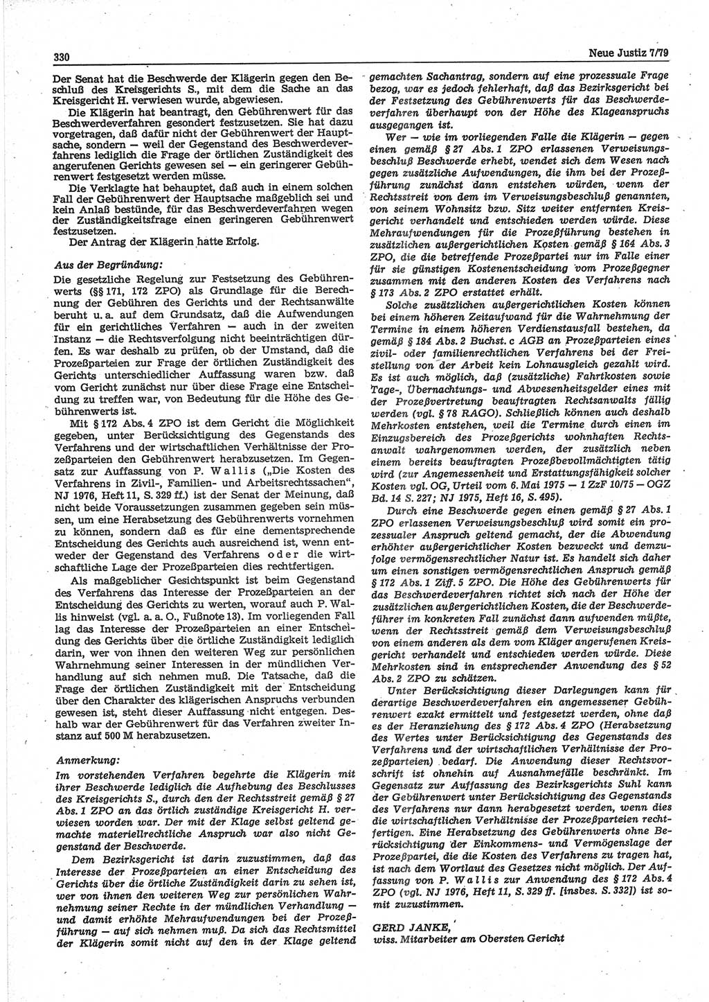 Neue Justiz (NJ), Zeitschrift für sozialistisches Recht und Gesetzlichkeit [Deutsche Demokratische Republik (DDR)], 33. Jahrgang 1979, Seite 330 (NJ DDR 1979, S. 330)