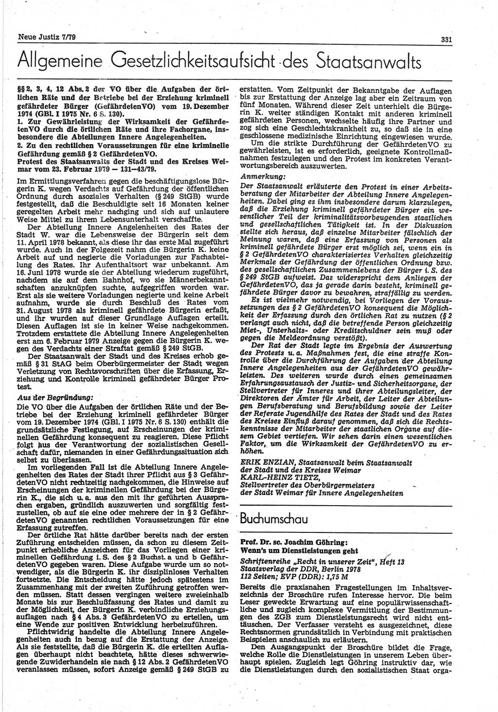 Neue Justiz (NJ), Zeitschrift für sozialistisches Recht und Gesetzlichkeit [Deutsche Demokratische Republik (DDR)], 33. Jahrgang 1979, Seite 331 (NJ DDR 1979, S. 331)