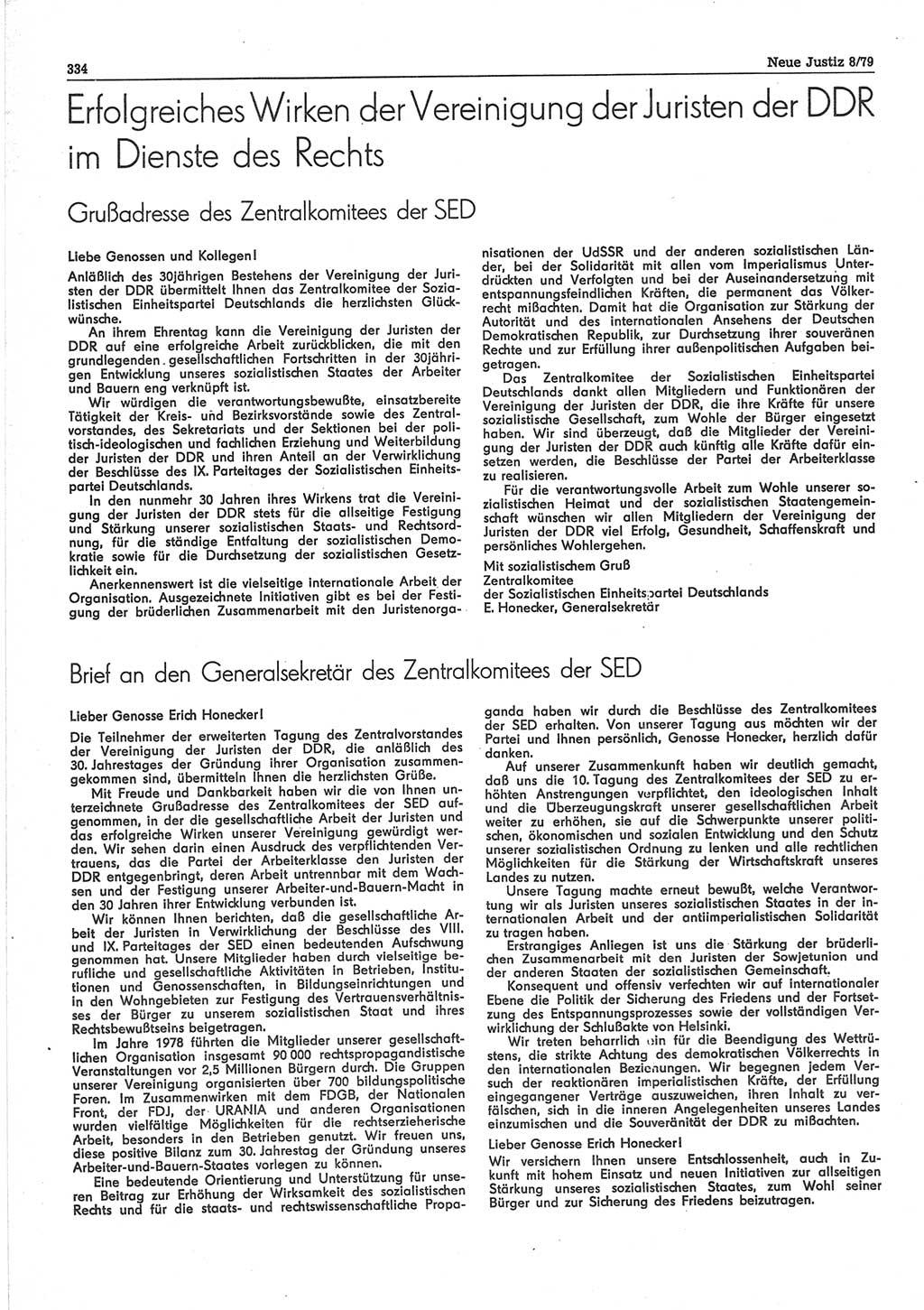 Neue Justiz (NJ), Zeitschrift für sozialistisches Recht und Gesetzlichkeit [Deutsche Demokratische Republik (DDR)], 33. Jahrgang 1979, Seite 334 (NJ DDR 1979, S. 334)