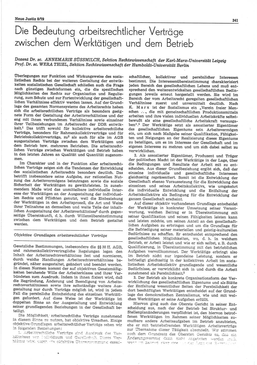 Neue Justiz (NJ), Zeitschrift für sozialistisches Recht und Gesetzlichkeit [Deutsche Demokratische Republik (DDR)], 33. Jahrgang 1979, Seite 341 (NJ DDR 1979, S. 341)
