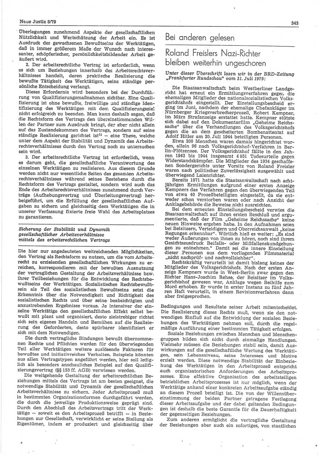 Neue Justiz (NJ), Zeitschrift für sozialistisches Recht und Gesetzlichkeit [Deutsche Demokratische Republik (DDR)], 33. Jahrgang 1979, Seite 343 (NJ DDR 1979, S. 343)