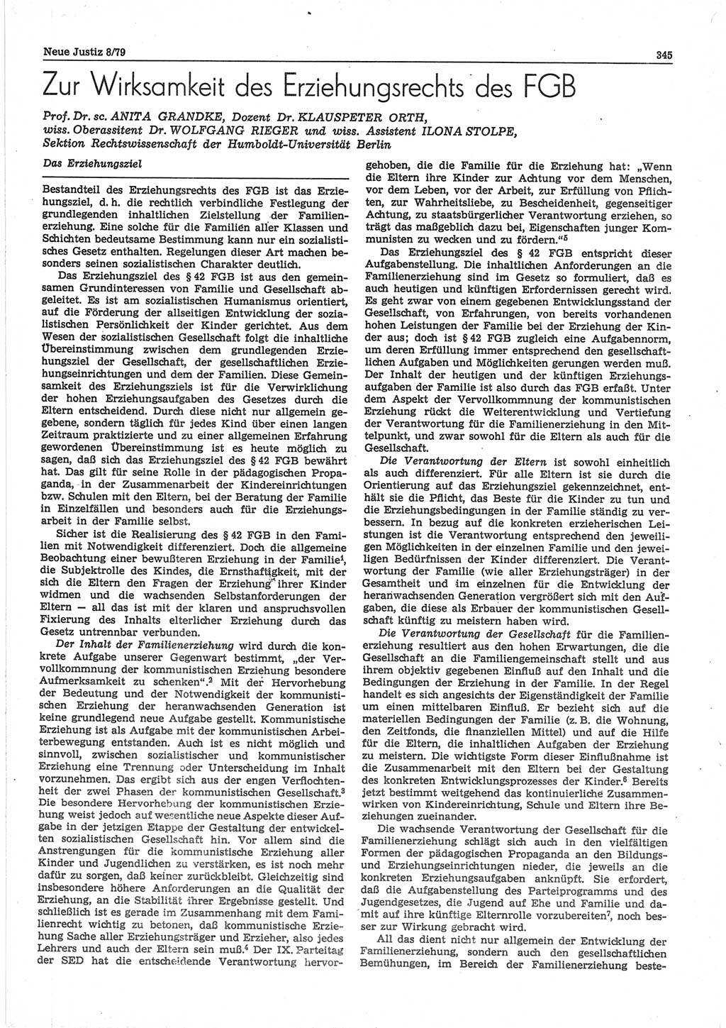 Neue Justiz (NJ), Zeitschrift für sozialistisches Recht und Gesetzlichkeit [Deutsche Demokratische Republik (DDR)], 33. Jahrgang 1979, Seite 345 (NJ DDR 1979, S. 345)