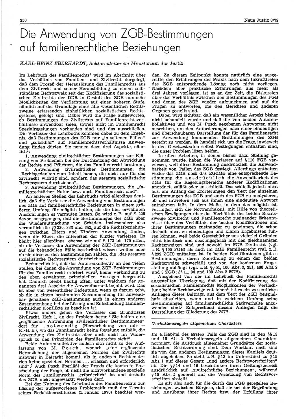 Neue Justiz (NJ), Zeitschrift für sozialistisches Recht und Gesetzlichkeit [Deutsche Demokratische Republik (DDR)], 33. Jahrgang 1979, Seite 350 (NJ DDR 1979, S. 350)