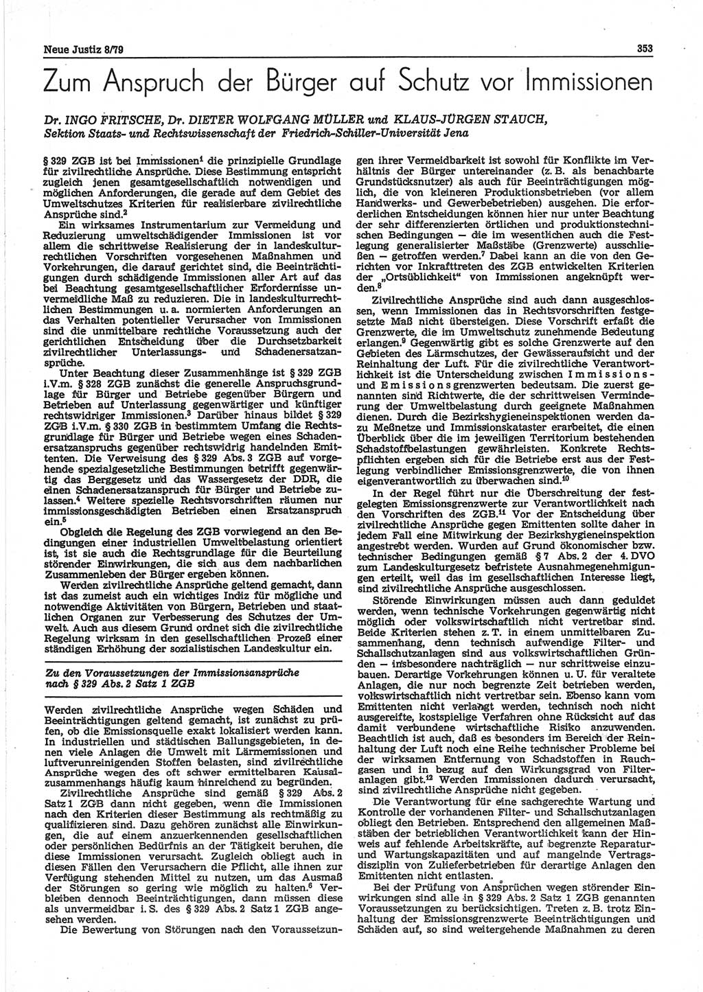 Neue Justiz (NJ), Zeitschrift für sozialistisches Recht und Gesetzlichkeit [Deutsche Demokratische Republik (DDR)], 33. Jahrgang 1979, Seite 353 (NJ DDR 1979, S. 353)