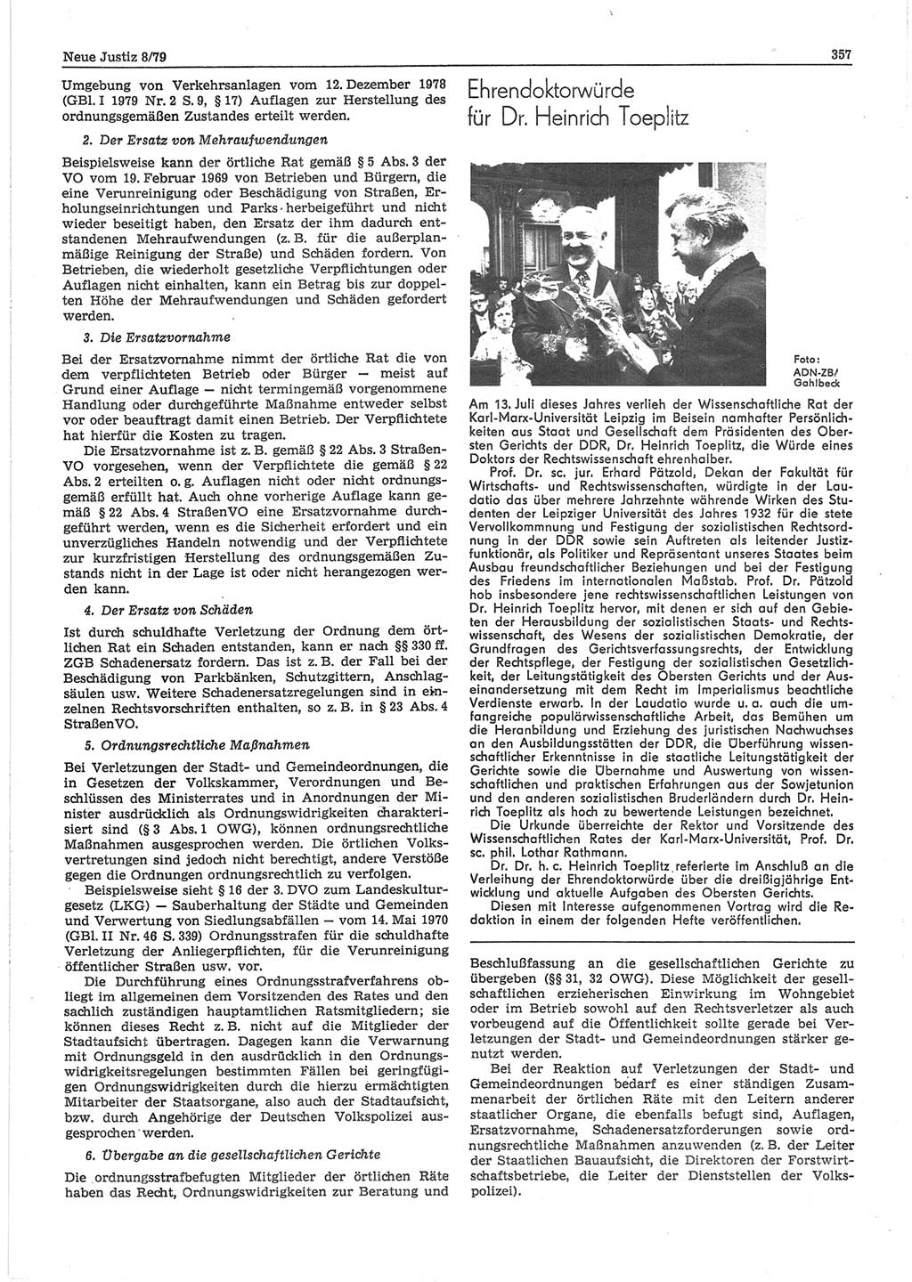 Neue Justiz (NJ), Zeitschrift für sozialistisches Recht und Gesetzlichkeit [Deutsche Demokratische Republik (DDR)], 33. Jahrgang 1979, Seite 357 (NJ DDR 1979, S. 357)