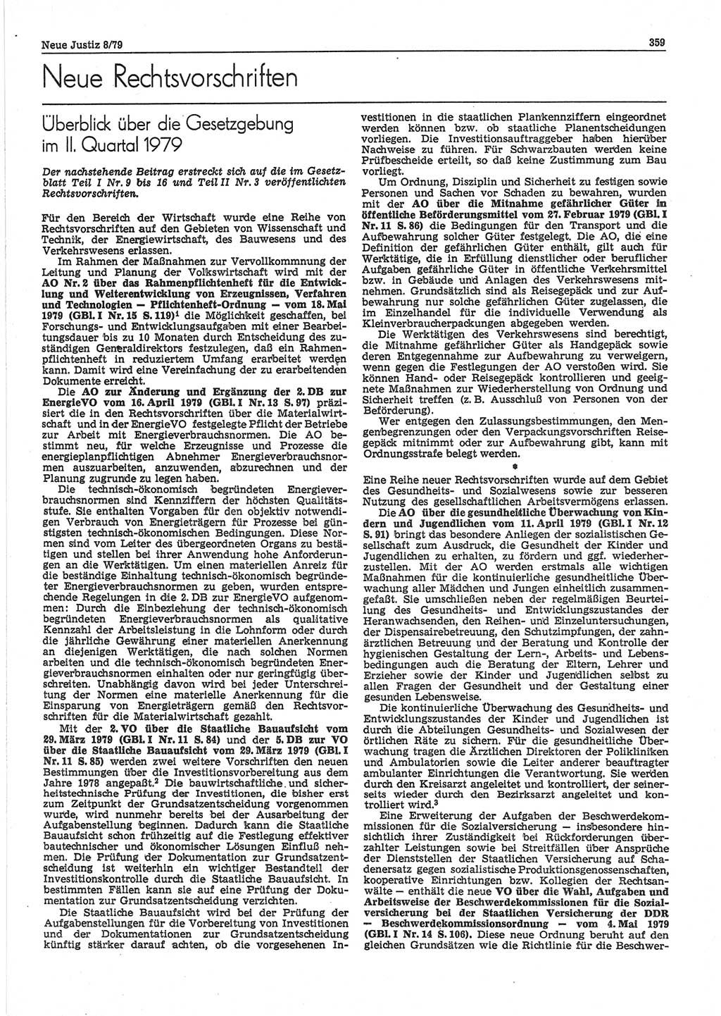 Neue Justiz (NJ), Zeitschrift für sozialistisches Recht und Gesetzlichkeit [Deutsche Demokratische Republik (DDR)], 33. Jahrgang 1979, Seite 359 (NJ DDR 1979, S. 359)