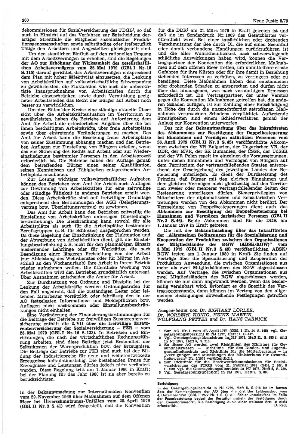 Neue Justiz (NJ), Zeitschrift für sozialistisches Recht und Gesetzlichkeit [Deutsche Demokratische Republik (DDR)], 33. Jahrgang 1979, Seite 360 (NJ DDR 1979, S. 360)