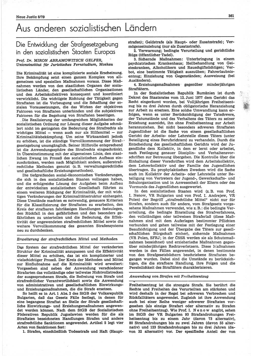 Neue Justiz (NJ), Zeitschrift für sozialistisches Recht und Gesetzlichkeit [Deutsche Demokratische Republik (DDR)], 33. Jahrgang 1979, Seite 361 (NJ DDR 1979, S. 361)