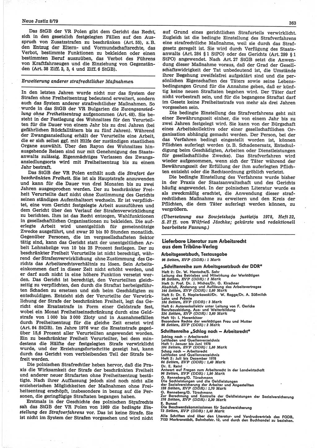 Neue Justiz (NJ), Zeitschrift für sozialistisches Recht und Gesetzlichkeit [Deutsche Demokratische Republik (DDR)], 33. Jahrgang 1979, Seite 363 (NJ DDR 1979, S. 363)