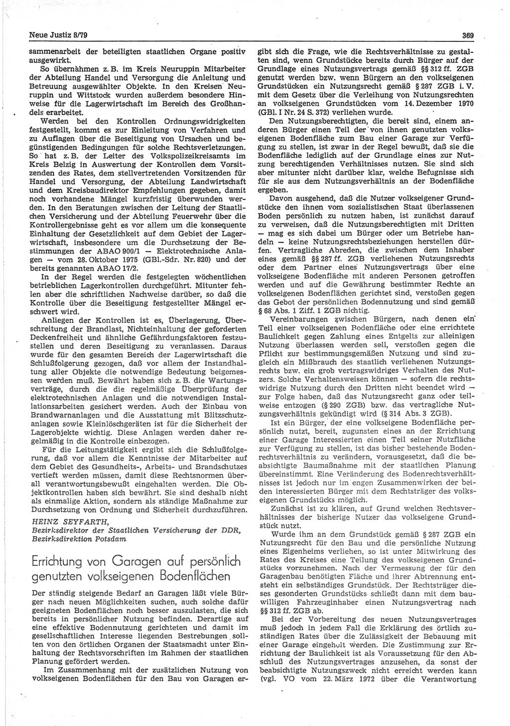 Neue Justiz (NJ), Zeitschrift für sozialistisches Recht und Gesetzlichkeit [Deutsche Demokratische Republik (DDR)], 33. Jahrgang 1979, Seite 369 (NJ DDR 1979, S. 369)