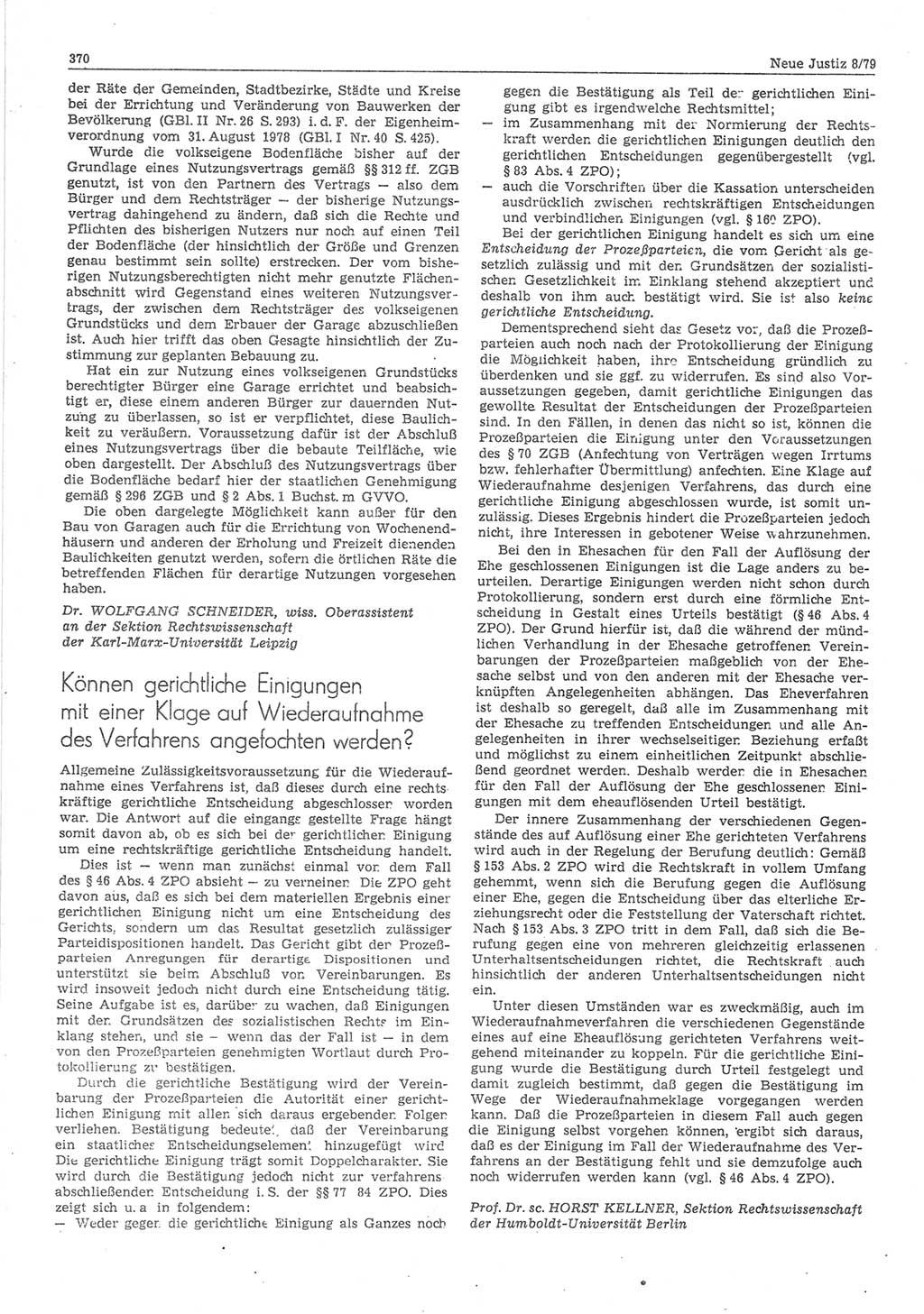 Neue Justiz (NJ), Zeitschrift für sozialistisches Recht und Gesetzlichkeit [Deutsche Demokratische Republik (DDR)], 33. Jahrgang 1979, Seite 370 (NJ DDR 1979, S. 370)