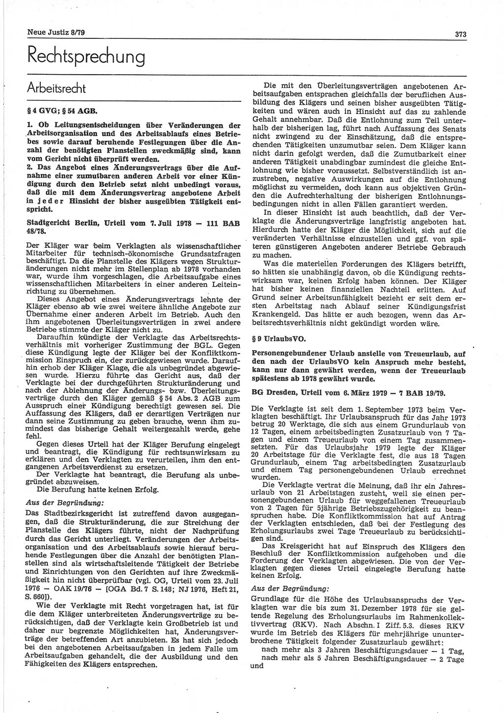 Neue Justiz (NJ), Zeitschrift für sozialistisches Recht und Gesetzlichkeit [Deutsche Demokratische Republik (DDR)], 33. Jahrgang 1979, Seite 373 (NJ DDR 1979, S. 373)