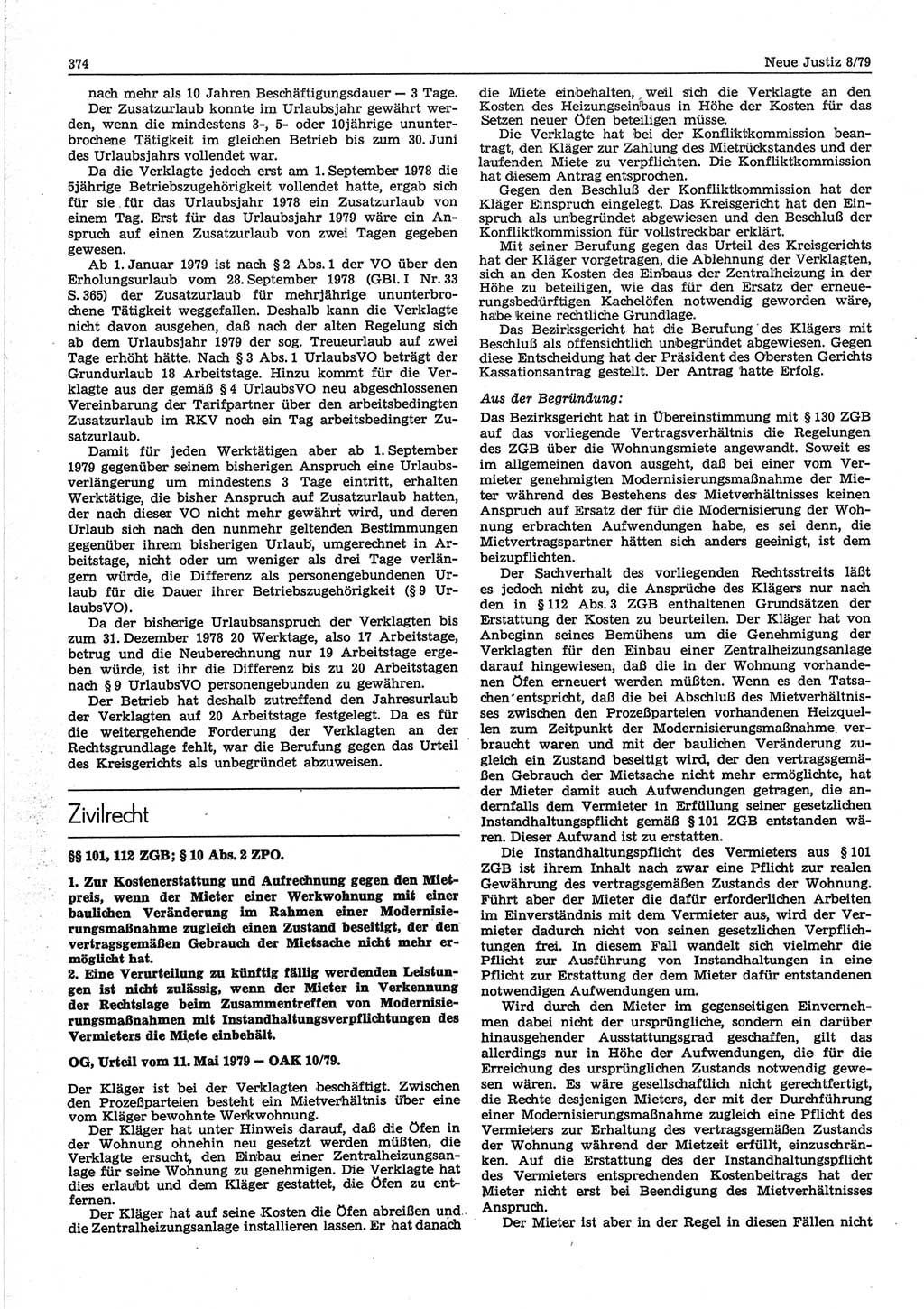 Neue Justiz (NJ), Zeitschrift für sozialistisches Recht und Gesetzlichkeit [Deutsche Demokratische Republik (DDR)], 33. Jahrgang 1979, Seite 374 (NJ DDR 1979, S. 374)