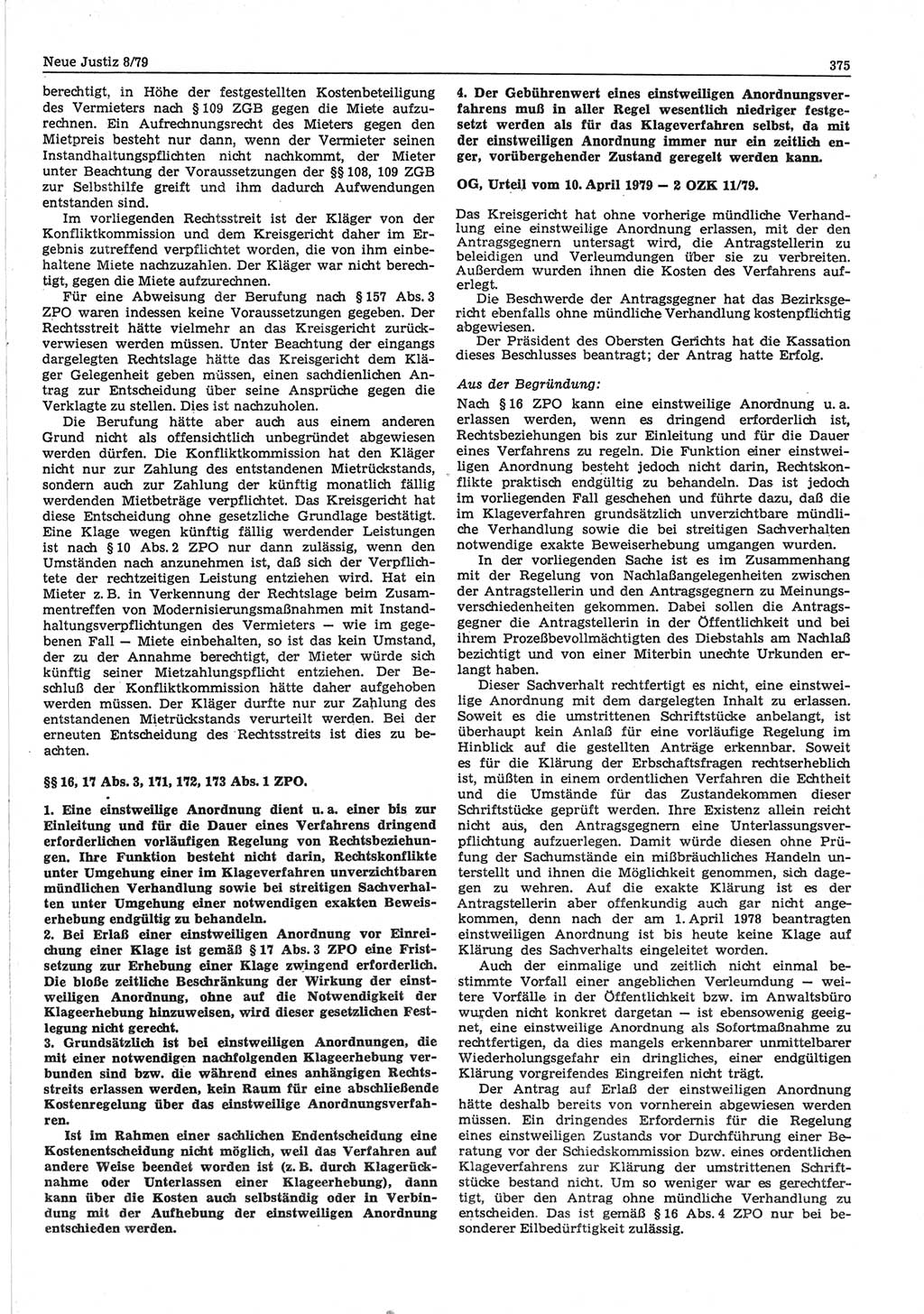 Neue Justiz (NJ), Zeitschrift für sozialistisches Recht und Gesetzlichkeit [Deutsche Demokratische Republik (DDR)], 33. Jahrgang 1979, Seite 375 (NJ DDR 1979, S. 375)