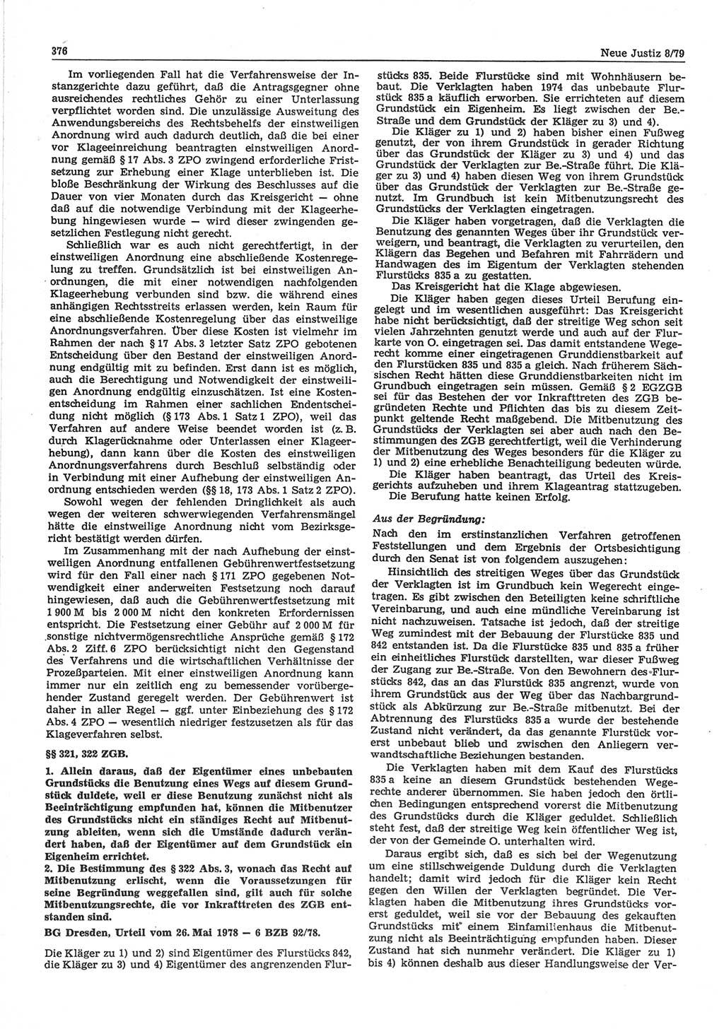 Neue Justiz (NJ), Zeitschrift für sozialistisches Recht und Gesetzlichkeit [Deutsche Demokratische Republik (DDR)], 33. Jahrgang 1979, Seite 376 (NJ DDR 1979, S. 376)